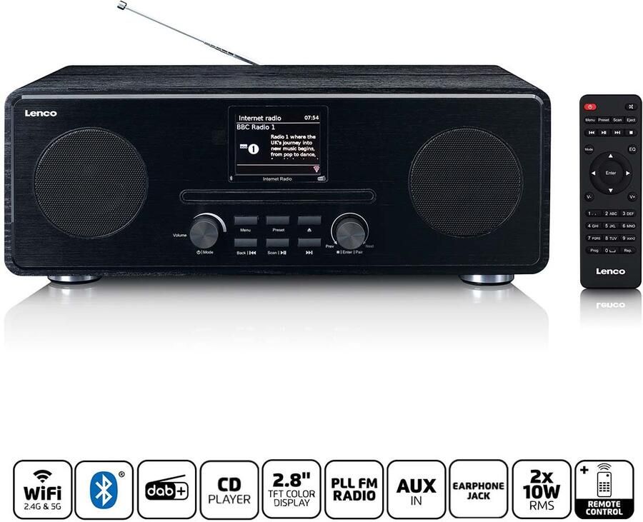 Lenco Internet DAB+ FM-radio met CD-speler en Bluetooth Zwart DIR-260BK
