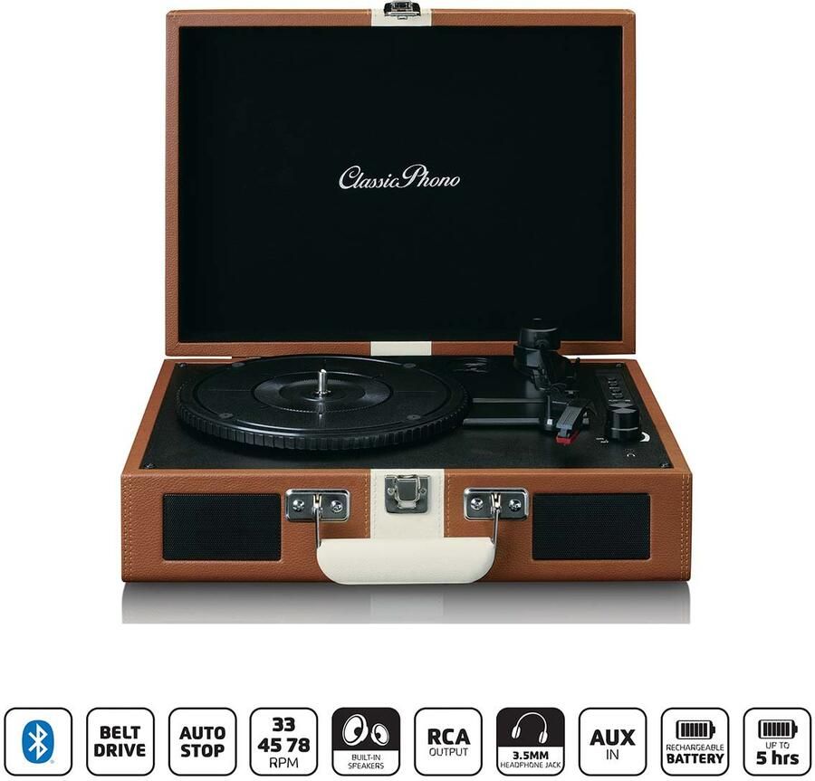 Lenco Koffer platenspeler met BT oplaadbare batterij en luidspreker TT-120BNWH