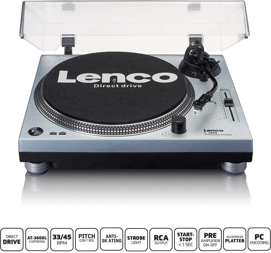 Lenco L-3809ME Direct drive platenspeler met USB PC Codering Metallic blauw L-3809ME