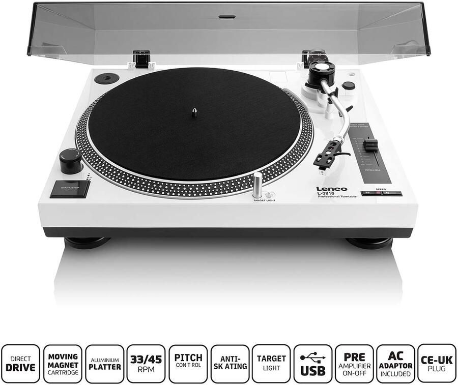 Lenco L-3810 Direct drive platenspeler met USB-opname L-3810WH