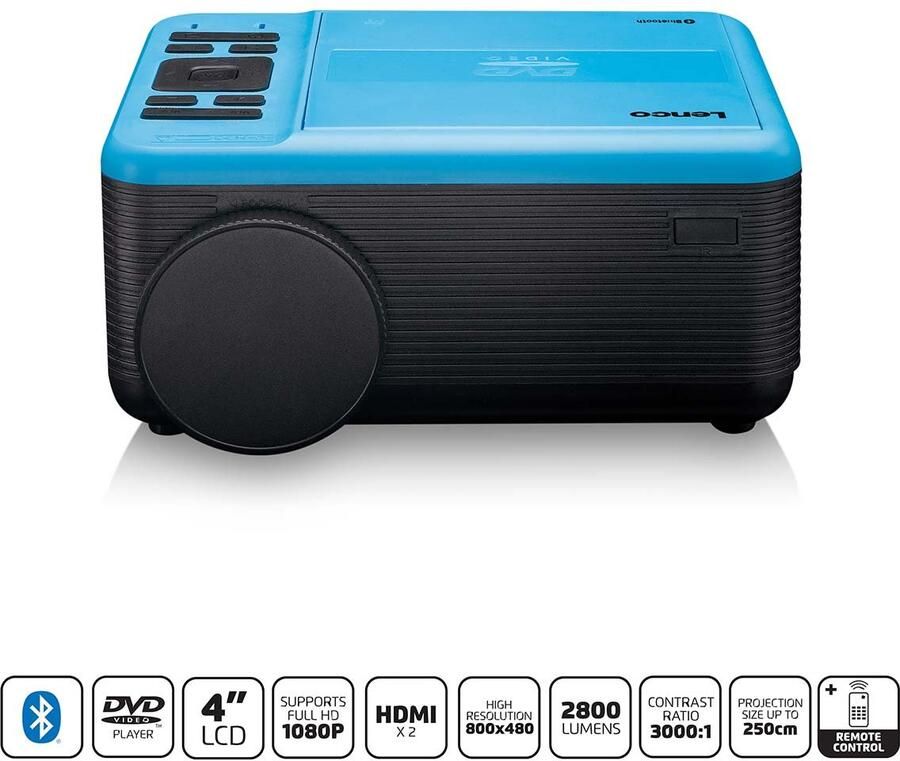Lenco LCD Projector met DVD-speler en Bluetooth Blue LPJ-500BU