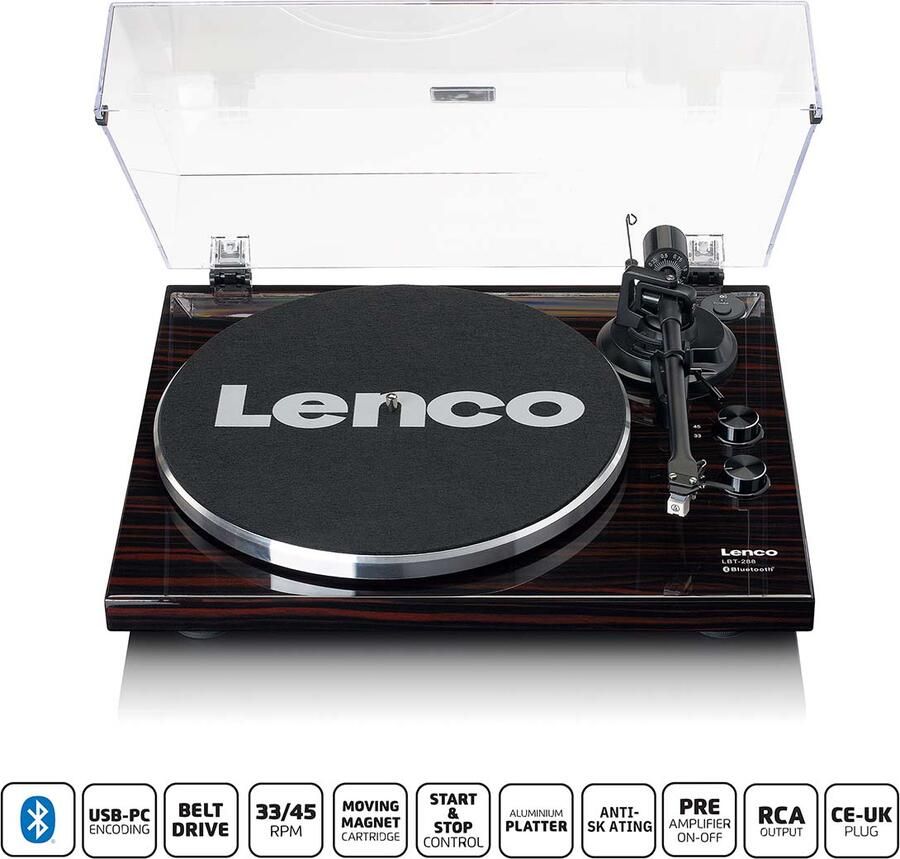 Lenco Platenspeler met Bluetooth transmissie donkerbruin LBT-288WA