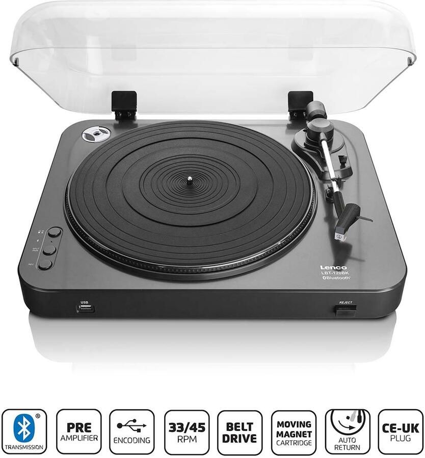 Lenco Platenspeler met directe codering en Bluetooth Zwart LBT-120BK