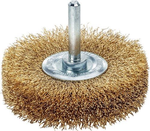 Lessmann Ronde borstel | d. 70 mm schacht 6 mm draaddikte 0 2 mm | messing 12 mm 15.000 omw min | Max. toerental 15000 min-¹ | 1 stuk 417543