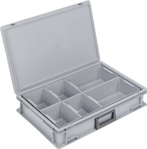 Lockweiler Kunststof koffer | L600xB400xH133 mm PP 1 greep | 6 inzetbakken+schuifsluiting | grijs 24 l | 1 stuk BL-139224110118-3
