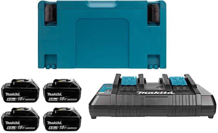 Makita 18V Li-Ion accu starterset 198091-4 (4x BL1860B 6.0Ah) + duolader DC18RD in Mbox