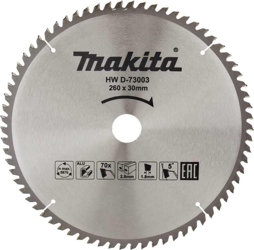 Makita Accessoires Afkortzaagblad Aluminium | Standaard 260x30x2 8 70T 5g D-73003