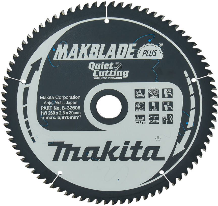 Makita Accessoires Afkortzaagblad | Hout | 260x30x80T 5G B-32605