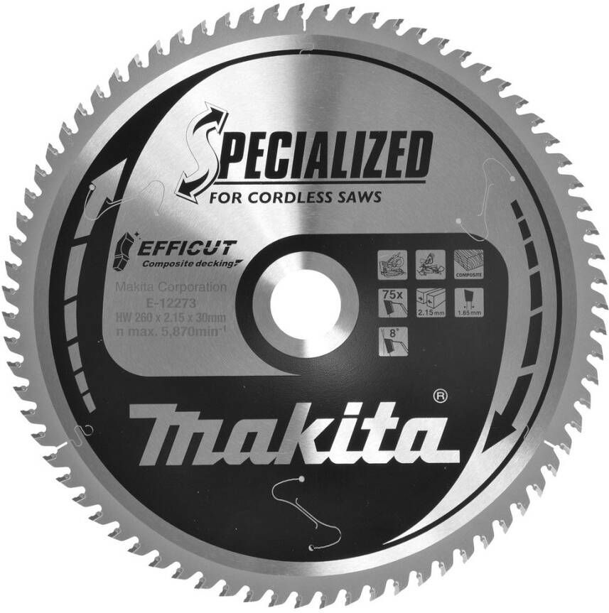 Makita Accessoires Afkortzaagblad WPC | Efficut 260x30x2 15 75T 8g E-12201