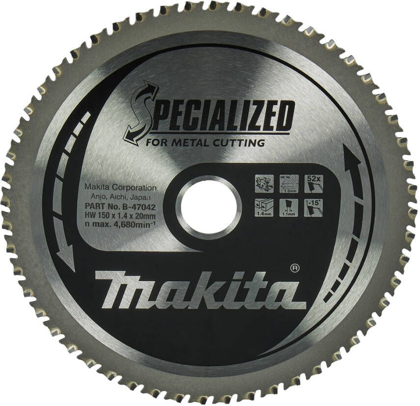 Makita Accessoires Zaagblad metaal Diameter zaagblad 150mm Tand Hoek 0 graden Aantal tanden 52 B-47167