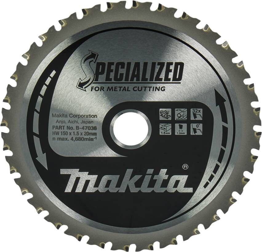Makita Zaagblad metaal Diameter zaagblad 150mm Tand Hoek 0 graden Aantal tanden 32