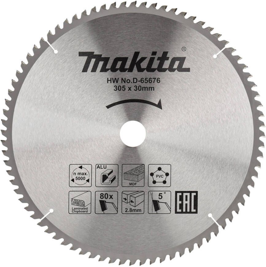 Makita Accessoires D-65676 Afkortzaagblad | div. materialen | 305x30x2 8 | 80T | 5g D-65676