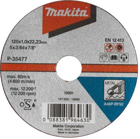 Makita Accessoires Doorslijpschijf 115x1 6mm met B-14102 10 stuks B-14102