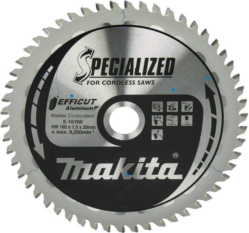Makita Accessoires E-16760 | Afkort- en cirkelzaagblad | Aluminium | Efficut | 165x20mm | 54T E-16760