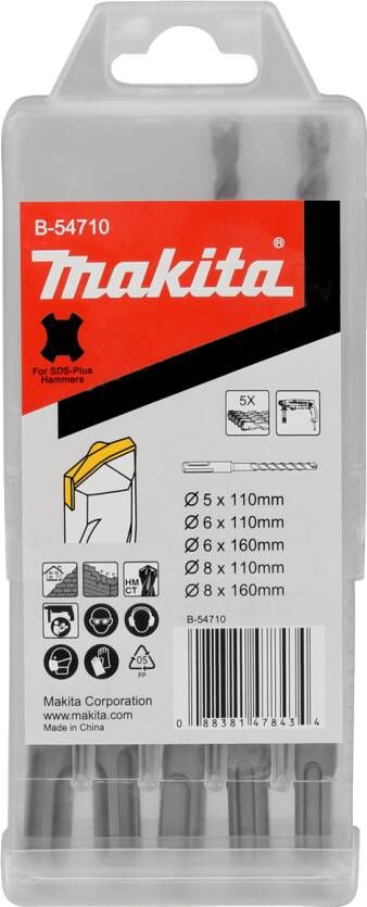 Makita Accessoires Hamerborenset 5-delig SDS+ in Cassette B-54710 5 6 8x110 en 160 mm B-54710