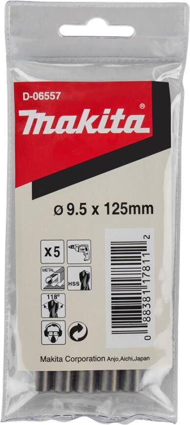 Makita D-06557 Metaalboor 9.5X125mm (5 stuks) HSS | Mtools