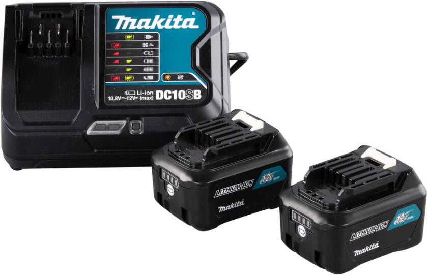 Makita Accessoires Power source kit: DC10SB lader + 2x BL1041B 12v Max (10 8V) Li-Ion schuifaccu 4 0Ah 191L68-0