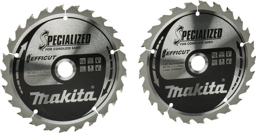 Makita Accessoires Twin-Pack Cirkelzaagblad Hout | Efficut 165x20x1 4 25T 23g B-62985-2