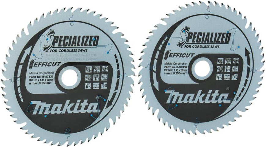Makita Accessoires Twin-Pack Cirkelzaagblad Hout Efficut 165x20x1 45 56T 23g B-57336-2