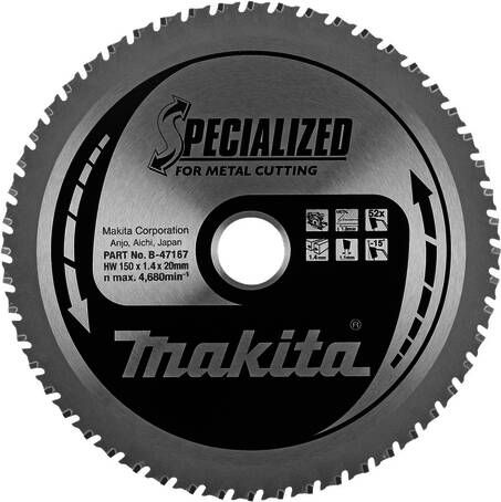 Makita Accessoires Zaagblad metaal Diameter zaagblad 150mm Tand Hoek 0 graden Aantal tanden 52 B-47167