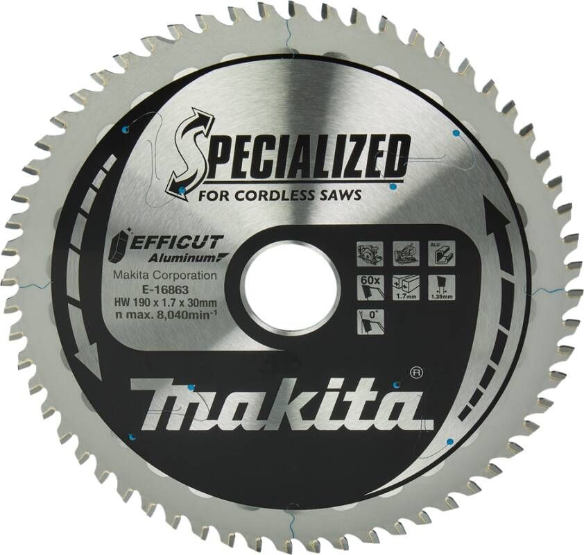 Makita Afkort- en cirkelzaagblad Aluminium | Efficut 190x30(20)mm 60T 0g E-16863