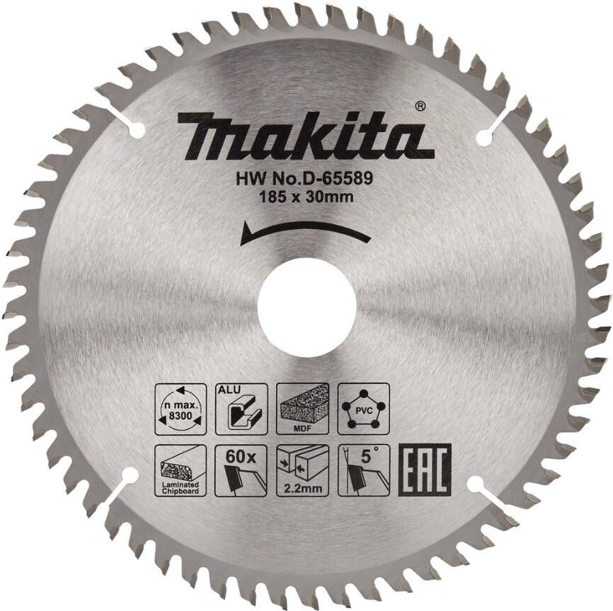 Makita D-65589 Afkortzaagblad | div. materialen | 185x30x2 2 | 60T | 5g