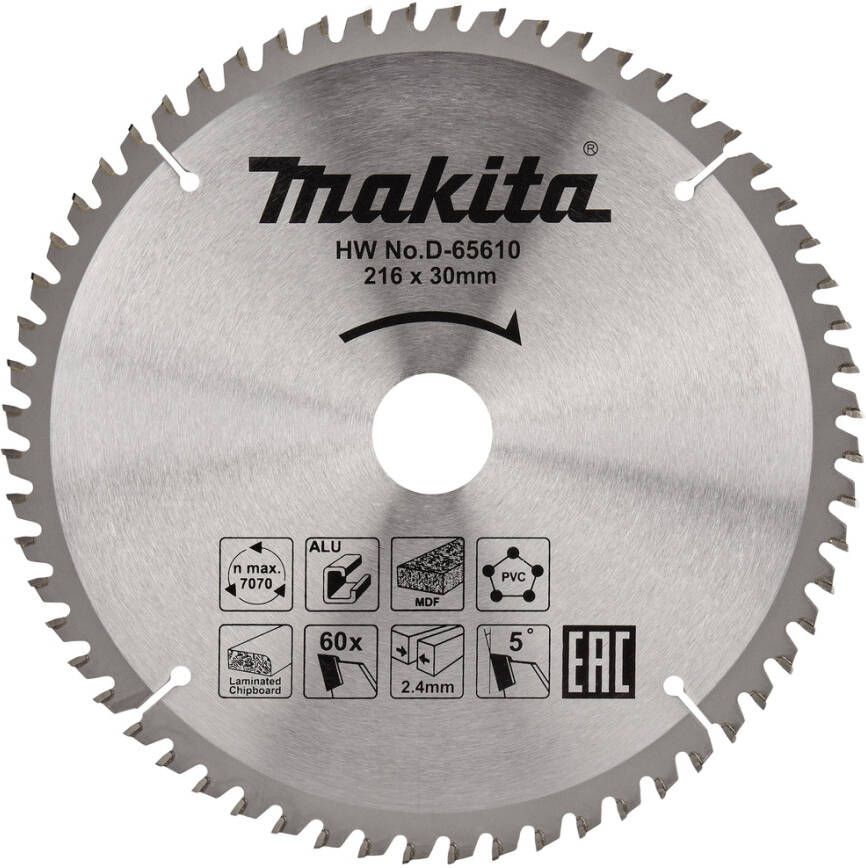 Makita Accessoires D-65610 Afkortzaagblad | div. materialen | 216x30x2 4 | 60T | 5g D-65610