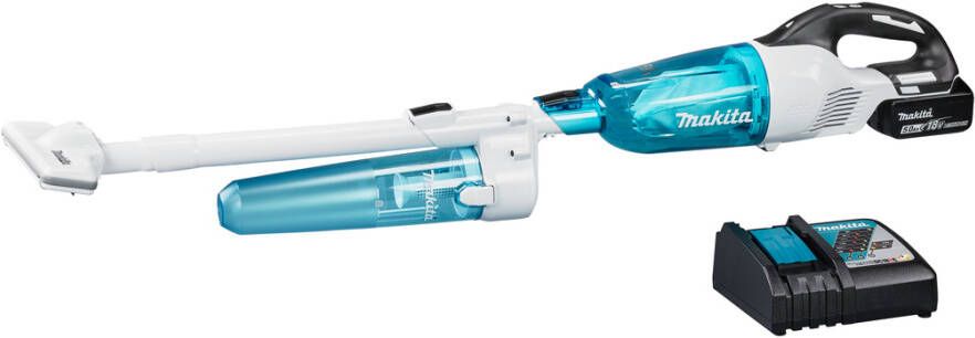 Makita DCL281WX14 | Accu Steelstofzuiger | Wit | 18V | Met cycloon stofafscheider | 5.0 Ah accu + snellader