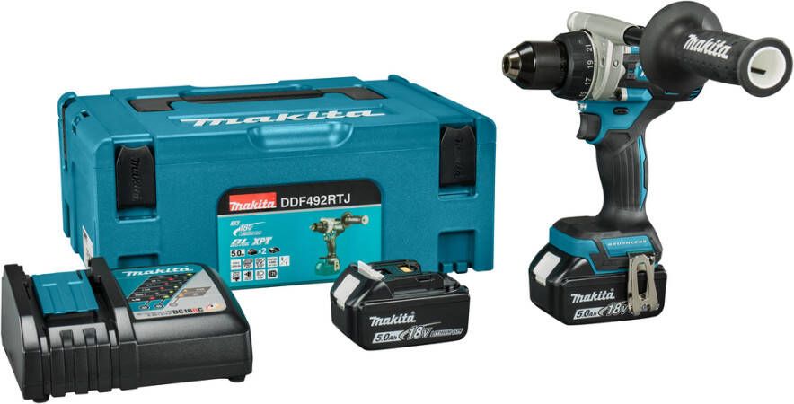 Makita DDF492RTJ 18v Boor- schroefmachine | Incl. 2x 5.0Ah en snellader in Mbox DDF492RTJ