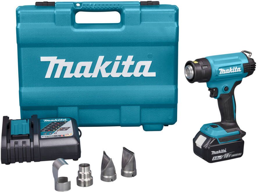 Makita DHG181RT | 18V Hete luchtpistool | 5 0 Ah (1 st) | snellader | in kunststof koffer | met diverse opzetstukken DHG181RT