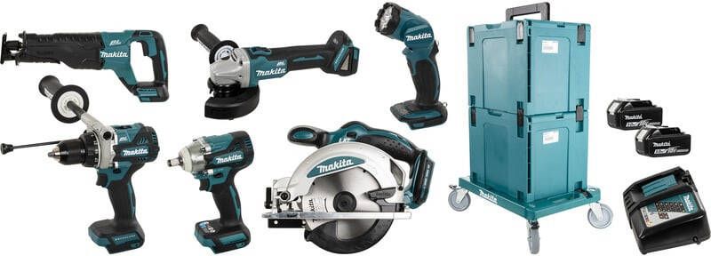 Makita DK371NX | 6 delige 18V Li-Ion accu combi set (2x 5.0Ah accu) in 2x M-Box en trolley