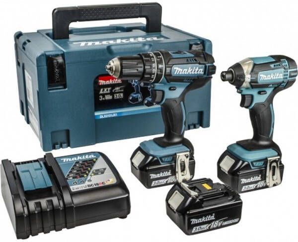 Makita DLX2131JX1 18V accu klopboormachine DHP482 + slagschroevendraaier DTD152 combiset (3x 3.0Ah accu) in Mbox