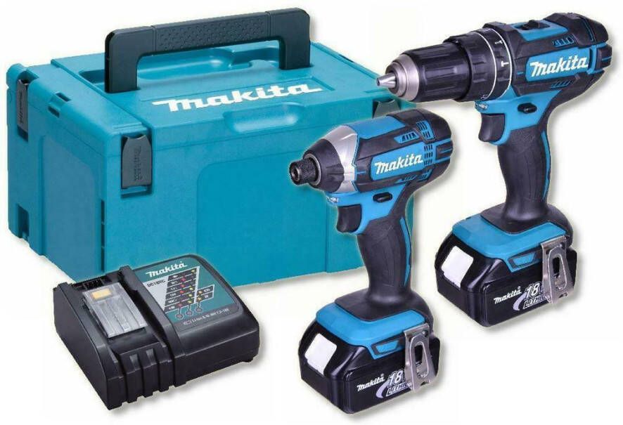 Makita DLX2131TJ 18V combiset DHP482 accu klopboormachine + DTD152 slagschroevendraaier (2x 5.0Ah accu) in Mbox