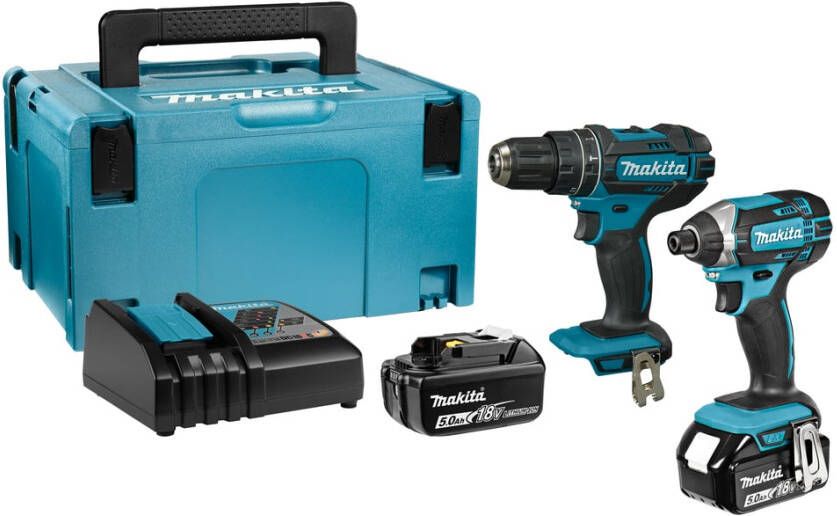 Makita DLX2131TJ 18V combiset DHP482 accu klopboormachine + DTD152 slagschroevendraaier (2x 5.0Ah accu) in Mbox