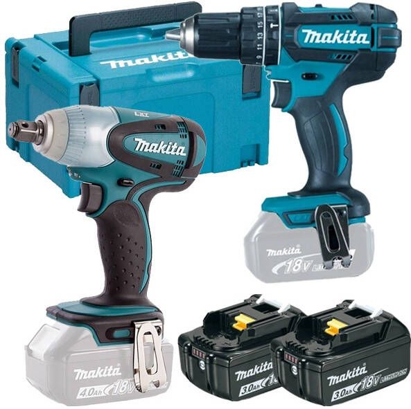 Makita DLX2133J 18V accu klopboormachine DHP482 + slagmoersleutel DTW251 combiset (2x 3.0Ah accu) in Mbox DLX2133J