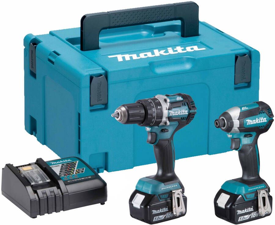 Makita DLX2180TJ DHP484 Accuklopboormachine + DTD153 Accu Slagschroevendraaier 18v 5 0ah Li-ion