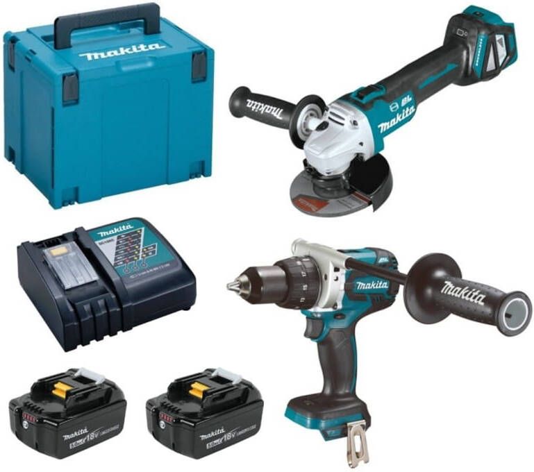 Makita DLX2255TJ Combiset DDF486 Accu Klopboormachine + DGA513 Haakse Slijper | 18v 5.0Ah Li-ion