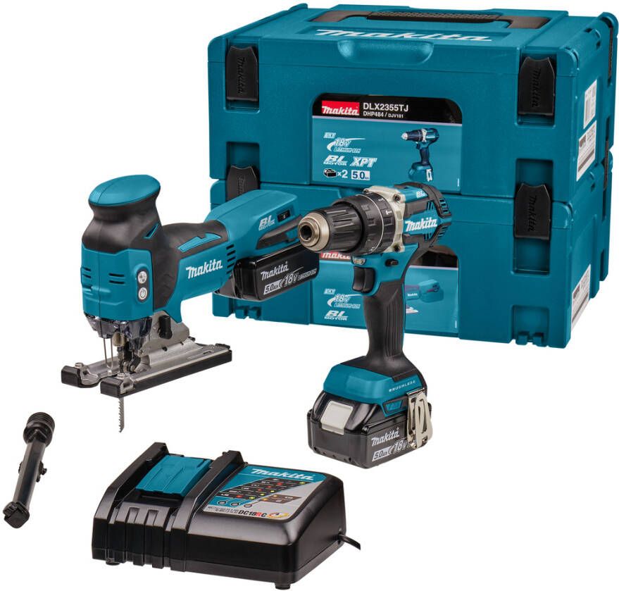 Makita DLX2355TJ | Combiset | 18 V Max | boor- en schroefwerk en zagen | Set | 5 0 Ah | in Mbox