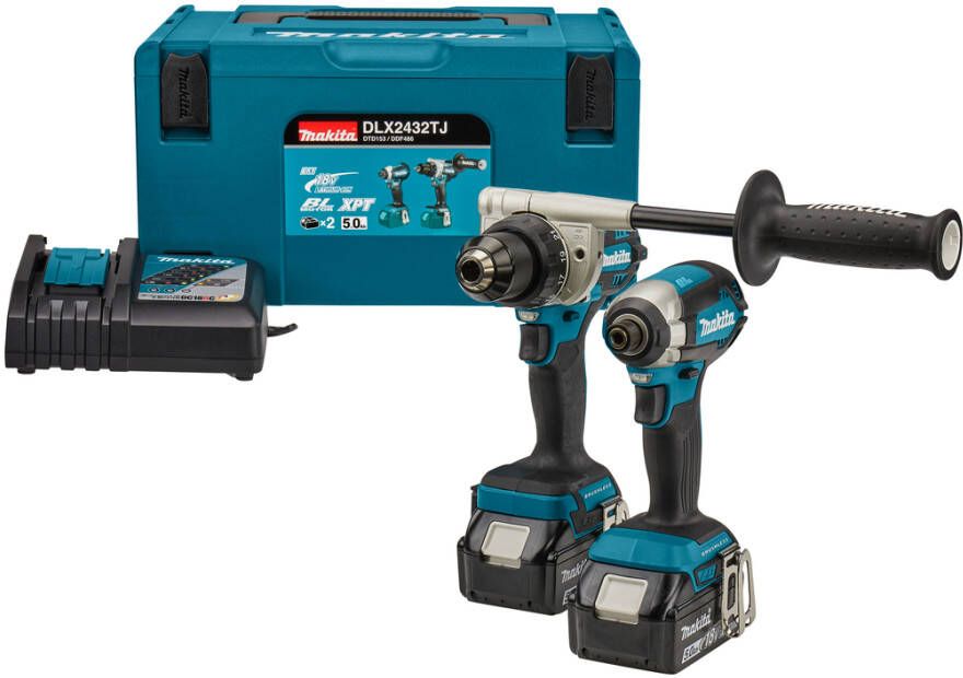 Makita DLX2432TJ | Combiset | 18 V | Zwaardere boor- en (slag)schroefklussen | 2x 5.0 Ah Accu | DDF486 en DTD153 | Snellader | In Mbox