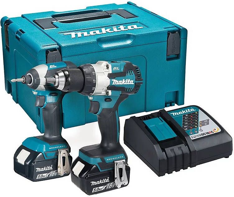 Makita DLX2507TJ 18V Combopack DHP489 Klopboormachine + DTD153Z Slagschroevendraaier 5 0 Ah accu (2 st) in Mbox