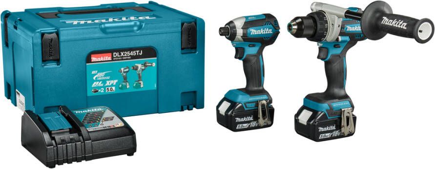 Makita DLX2545TJ 18v Combiset DDF492 Boor- schroefmachine + DTD153 Slagschroevendraaier (2x 5.0Ah en lader) in Mbox DLX2545TJ