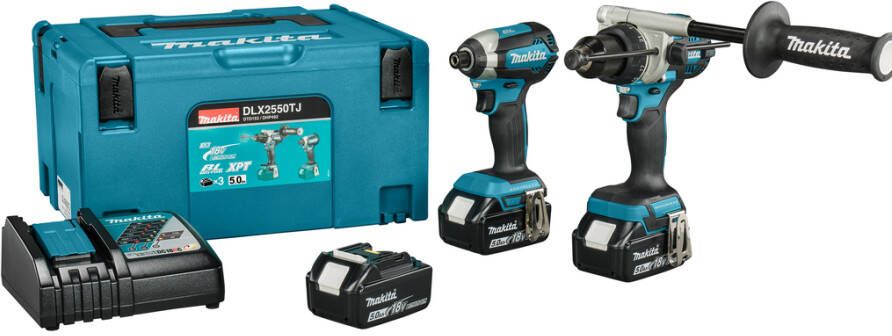 Makita DLX2550TJ 18v Combiset DHP492 (Klop)boor- schroefmachine + DTD153 Slagschroevendraaier (3x 5.0Ah accu en lader) in Mbox DLX2550TJ