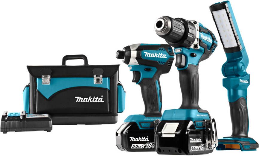 Makita DLX3090TX1 18v 5.0Ah Combiset accuboormachine DDF484 en slagschroevendraaier DTD153 + Lamp DML801 + 3e accu DLX3090TX1