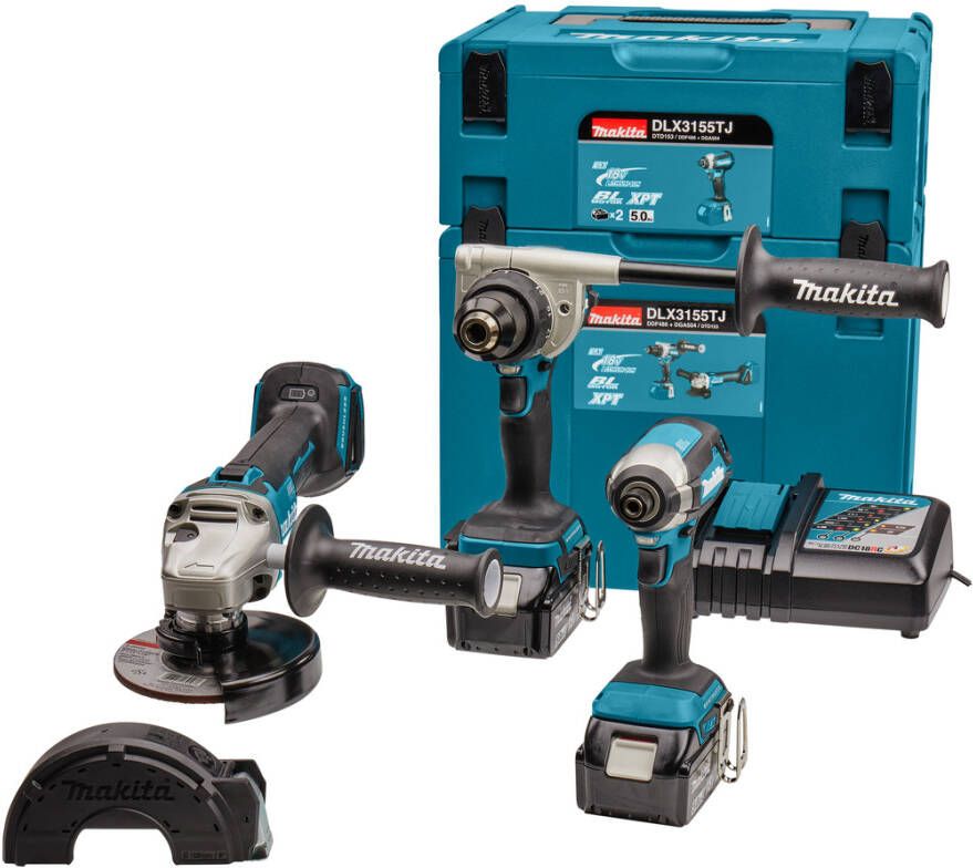 Makita DLX3155TJ | Combiset | 18 V | boren (slag)schroeven en slijpen | Set | 5 0 Ah | in Mbox DLX3155TJ