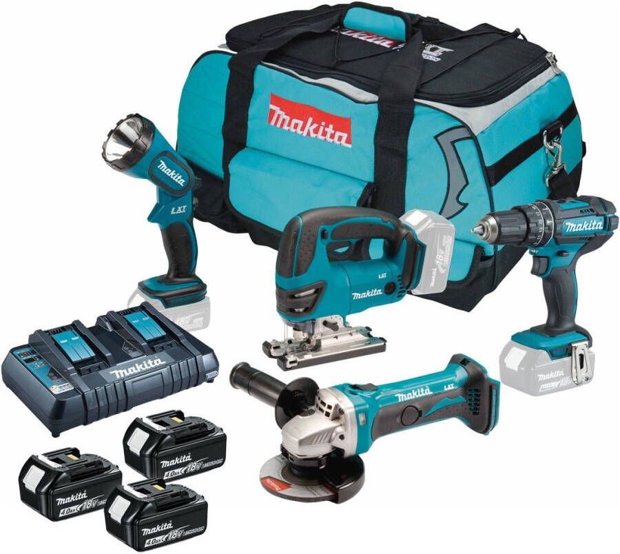 Makita DLX4051PM1 DHP482 klopboormachine + DJV180 decoupeerzaag + DGA452 Haakse slijper | 3x 18v 4.0Ah Li-ion