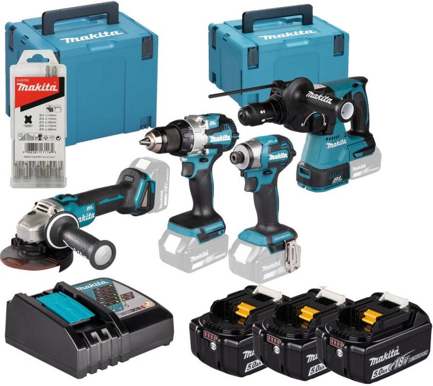 Makita DLX4196JX1 Combiset | DDF489 + DTD173 + DHR243 + DGA504 | Incl. accu&apos;s en lader in M-box DLX4196JX1