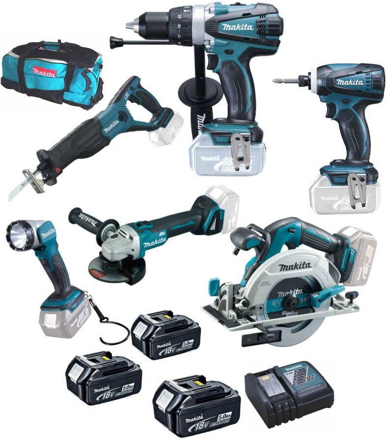 Makita DLX6076T | 6 delige 18V Li-Ion accu combi set (3x 5.0Ah accu) in tas