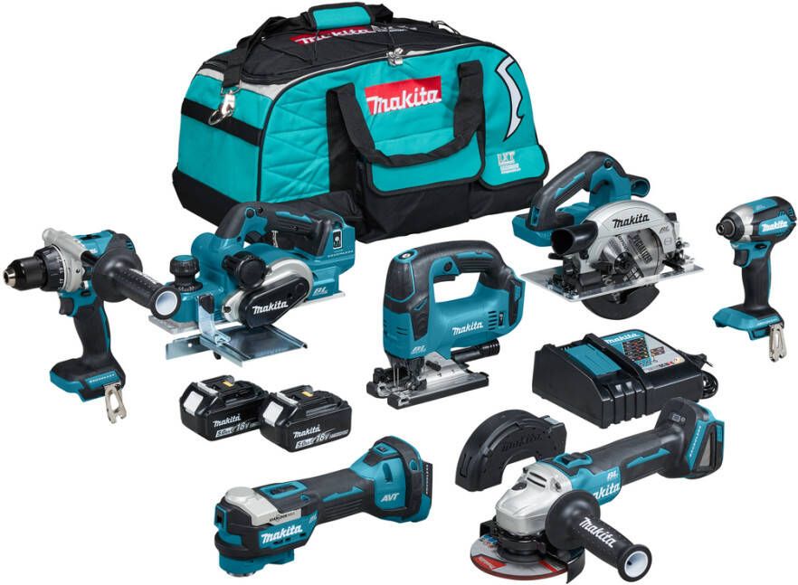 Makita DLX7019TX1 18 V Combiset voor (slag)schroeven boren slijpen schaven en zagen en met multitool | Mtools