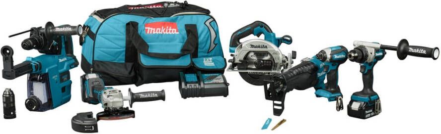 Makita DLX7031TX1 Combiset DDF492 + DTD153 + DHR243 + DGA504 + DHS660 + DJR187 + DTM52 | Incl. 2x 5.0 Ah accu en lader DLX7031TX1