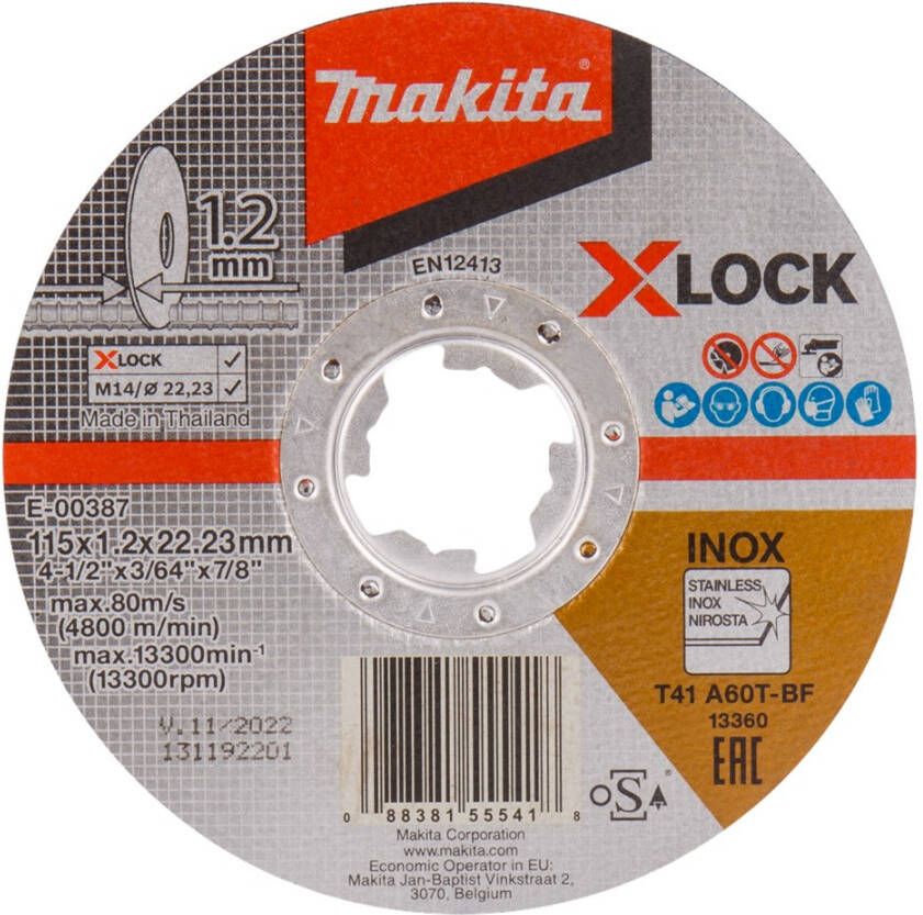 Makita E-00387 Doorslijpschijf X-LOCK 115x22 23x1 2mm RVS | Mtools